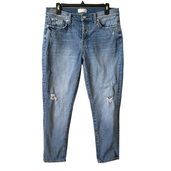 7 For All Mankind 7FAM Josefina Jeans 30 Boyfriend Distressed Medium Wash Blue - Picture 2 of 13